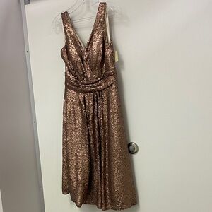 Elegant Sequin V-Neck Dress - Bronze
